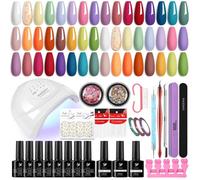 Kit de vernis à ongles semi-permanent avec lampe 48 W, vernis gel UV semi-permanent 24 avec top coat laqué mat avec accessoires