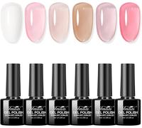 Kit De Vernis Gel Jelly - 6 Vernis Nude (Blanc Laiteux, Rose Translucide) À Sécher Sous Lampe Led/Uv - Coffret Démarrage Manucure Diy Pour Femmes Et Filles (6ml)