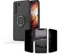 Kit de Verre Trempé 5D Anti-Spy - Huawei P30 Lite - Coque 3X1 Military Defender - Noir