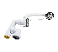 Kit de vidage de baignoire avec tube de trop-plein, 48 à 58 mm - Évacuation réglable pour baignoire, raccord de tuyau de 40 mm, polypropylène blanc, PVC et acier inoxydable