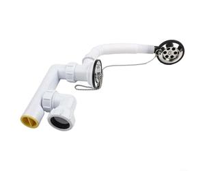 Kit de vidage de baignoire avec tube de trop-plein, 48 à 58 mm - Évacuation réglable pour baignoire, raccord de tuyau de 40 mm, polypropylène blanc, PVC et acier inoxydable