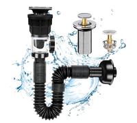 Kit de Vidange de Lavabo, Kit Siphon pour Lavabo avec Siphon, Vidange D'évier de Salle de Bain Peut Etre Etendu avec Un Tube en PVC de 295-985mm