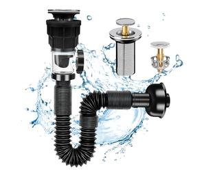 Kit de Vidange de Lavabo, Kit Siphon pour Lavabo avec Siphon | Vidange D'évier de Salle de Bain Peut Etre Etendu avec Un Tube en PVC de 295-985mm