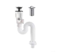 Kit de vidange d'évier de cuisine anti-odeur avec bouchon à rabat, tuyau en ABS flexible et élément attrape-cheveux pop-up en acier inoxydable (blanc)