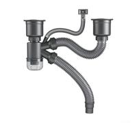 Kit de vidange d'évier de cuisine, kit double évier amélioré avec anti-odeur, sans panier pour éviers à double cuve, 2 adaptateurs, ABS, gris (Upgr)