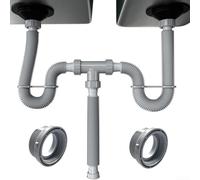Kit de vidange d'évier double réglable, tuyau d'évacuation flexible, avec conception de siphon en P et joints en silicone pour un ajustement sécurisé dans n'importe quel espace