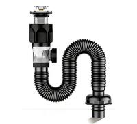 Kit de vidange d'évier universel avec tuyau flexible, égouttoir de lavabo de salle de bain, siphon de plomberie anti-fuite et anti-odeur for éviers de cuisine et de salle de bain(Black,Small bounce)