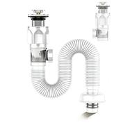 Kit de vidange d'évier universel avec tuyau flexible, égouttoir de lavabo de salle de bain, siphon de plomberie anti-fuite et anti-odeur for éviers de cuisine et de salle de bain(Natural,Small bounce)