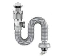 Kit de vidange d'évier universel avec tuyau flexible, égouttoir de lavabo de salle de bain, siphon de plomberie anti-fuite et anti-odeur for éviers de cuisine et de salle de bain(Grey,Flip board)
