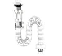Kit de vidange d'évier universel avec tuyau flexible, égouttoir de lavabo de salle de bain, siphon de plomberie anti-fuite et anti-odeur for éviers de cuisine et de salle de bain(Natural,Flip board)