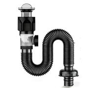 Kit de vidange d'évier universel avec tuyau flexible, égouttoir de lavabo de salle de bain, siphon de plomberie anti-fuite et anti-odeur for éviers de cuisine et de salle de bain(Black,Flip board)