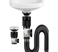 Kit de vidange d'évier universel avec tuyau flexible, égouttoir de lavabo de salle de bain, siphon de plomberie anti-fuite et anti-odeur for éviers de cuisine et de salle de bain(Black,Large bounce)