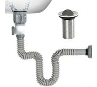 Kit de vidange flexible en ABS avec bouchon rabattable et siphon à eau double fonction pour évier de cuisine et salle de bain (gris)
