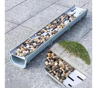 Kit de vidange linéaire de tranchée - Crépine de gouttière en acier inoxydable avec rainure de remplissage de galets pour drainage intérieur et extérieur