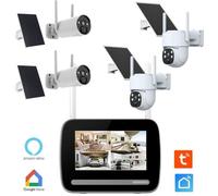 Kit de vidéosurveillance KYF : Écran 7″ enregistreur + 4 Caméras Solaires rechargeables Ultra HD 4MP (2x fixes + 2xP/T)