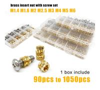 Kit de vis et écrous à insérer M1.4 M1.6 M2 M2.5 M3 M4 M5 M6 en laiton et cuivre, à filetage moleté sergé, pour injection thermofusible et impression 3D M2M3 800pcs