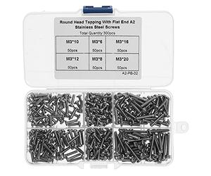 Kit de Vis M3 300 Pièces, Acier Inoxydable 304, Vis Auto - Taraudeuses à Bout Plat à Croisillon - Résistance à la Corrosion, Boîte de Rangement, Usage Multi - Applications