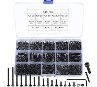 Kit de visserie M2.5, Ensemble de 840 vis à tête hexagonale avec vis à tête bombée, vis à tige cylindrique, écrous et rondelles, Acier Carbone