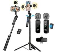 Kit de vlogging 180 cm, trépied smartphone avec suivi du visage 360°, lumière LED, compatible iPhone et Android