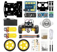 Kit de voiture robot mini DIY 2 roues motrices, jouet de code intelligent, pour Arduino. Projet STEM avec voiture robot, programmation en C/C++, meilleures pratiques, tutoriel pas à pas PDF. Cadeau id
