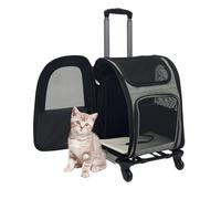 Kit de voyage 2 en 1 pour animal de compagnie - Boîte de transport pour chat avec roulettes pivotantes à 360° et poches - Sac de transport pour animaux de compagnie - Valise à roulettes avec poignée à