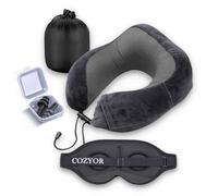 Kit de voyage 3 pièces : bouchons d'oreilles + masque de sommeil + coussin de nuque, doux et compact, coussin cervical réglable en mousse à mémoire de forme, masque pour les yeux 100% foncé pour
