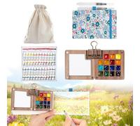 Kit de voyage 7 pièces pour artiste aquarelle portable avec palette pliante en bois, carnet de croquis et pinceaux pour croquis en extérieur et urbain, cadeau artistique (15 compartiments, carnet de