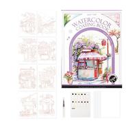 Kit de voyage aquarelle, cartes postales aquarelle - Kit d'art de voyage avec palette et pinceau - Kit de peinture miniature tri-pli portable, fournitures d'art 12 couleurs pour étudiants peintres