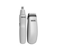 Wahl Tondeuse Travel Kit – Kit de voyage barbe à pile, coupe poils nez/oreilles, 6 réglages, Gris