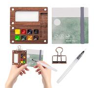 Kit de voyage pour palette de peinture, ensemble de voyage pour aquarelle de poche,Boîte de peinture en bois à 8 grilles, bloc de papier aquarelle - Ensemble de palette d'aquarelle portable pour étudi