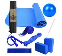 Kit de yoga pour débutant - Tapis d'exercice avec blocs de yoga, équipement de fitness pour homme et femme, comprend une bande de résistance en latex, une bande d'étirement