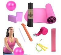 Kit de yoga pour entraînement à la maison, kit de yoga, tapis d'exercice avec blocs | Comprend une bande de résistance en latex et une bande d'étirement, équipement d'entraînement portable