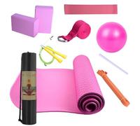 Kit de yoga - Tapis d'exercice antidérapant, coussin épais, blocs de yoga légers offrant un soutien stable, comprend une bande de résistance en latex, une sangle d'étirement améliore la flexibilité