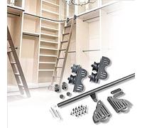 Kit d'échelle coulissante avec rail mobile et rail rétractable, comprend des roulettes au sol pour un déplacement facile et un gain de place