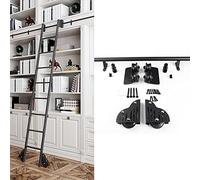 Kit d'échelle coulissante Rail d'échelle de bibliothèque roulante Rails coulissants Robustes Échelles roulantes Ensemble de Placard de Barre d'étagère Kit de matériel d'échelle Mobile (sans