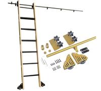 Kit d'échelle mobile de 1 m à 7,3 m, matériel d'échelle de bibliothèque avec système de rouleau coulissant, tube rond doré et roues de sol, longueur réglable 100 cm