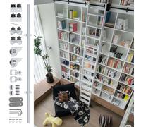 Kit d'échelle roulante pour bibliothèque avec système de roulettes complet, rails coulissants avec frein et quincaillerie en acier au carbone (échelle non incluse)(Telescopic,300cm Kit de piste)
