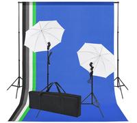 vidaXL Kit de studio photo 5 toiles de fond colorées et 2 ombrelles