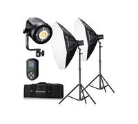 Kit d'éclairage LED BR-80SL COB 80W Kit double - CRI 95 - Monture Bowens S - Octabox 95cm - Noir