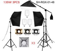 Kit d'éclairage photographique, boîte à lumière 50x70CM, luminosité réglable, 3STK 135W