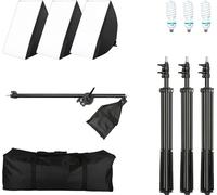 Kit d'éclairage photographique, boîte à lumière 50x70CM, pied réglable, 3 ampoules de 45W