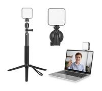 Kit d'éclairage pour appels Zoom avec trépied extensible, microphone omnidirectionnel et fixation par clip pour smartphones et ordinateurs portables