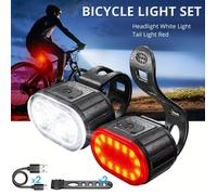 Kit d'éclairage pour vélo à double lumière - Ensemble complet (Lumière avant blanche et feu arrière rouge) - Rechargeable par USB