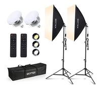 Kit d'éclairage Professionnel SKYTEX pour Photographie avec boîte à lumière de 50,8 x 71,1 cm | 2 Ampoules LED 85 W 2700-6400 K E27, Aluminium, Blanc, softbox