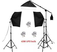 Kit d'éclairage softbox, pieds de lumière réglables, bras de potence inclus, ampoule UFO 45W