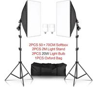 Kit d'éclairage softbox pour la photographie, boîtes à lumière 50x70CM, pieds réglables 2M, lampes LED 20W