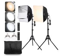 VEVOR Kit d'Éclairage Softbox Professionnel, Lot de 2, 400x400 mm, Ampoule LED 45 W, Couleur Réglable 3000-6500 K, Support Trépied, pour Studio, Photographie, Enregistrement Vidéo, Diffusion en Direct