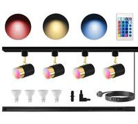 Kit d'éclairage sur rail RGB 16 couleurs GU10, lot de 4 projecteurs à changement de couleur et rail de rail 1M H, plafonnier télécommandé IR pour salon, fêtes à domicile, boîtes de nuit, bars