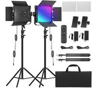 Kit d'éclairage vidéo RVB pour photographie, lot de 2 lampes LED bicolores à économie d'énergie avec IRC 97+ de 2300 K ~ 8500 K, intensité variable pour filmer l'appareil photo, enregistrement de