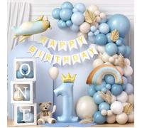 Kit déco anniversaire 1 an garçon - Kit arche ballons avec boîte à ballons banderole anniversaire ballon alu chiffre 1 - Baby show
